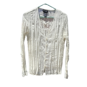 Bay Studio Cream Stretchy Ruching Lace Beaded Sequin Blouse‎ Top Medium N…